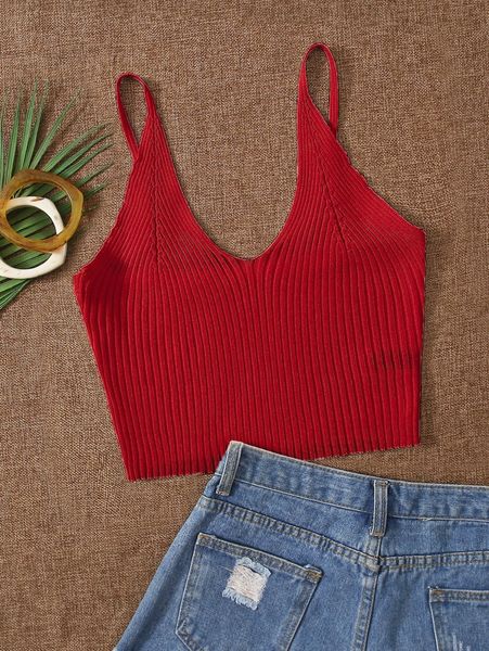 

solid ribbed knit cami p37s#, White;black