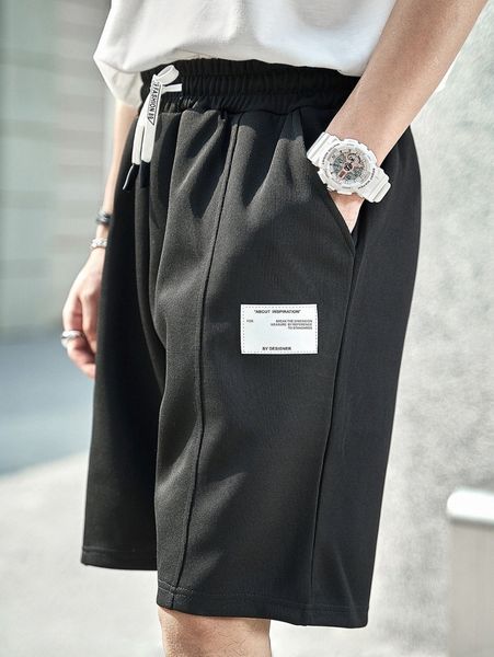 

men patch detail drawstring waist shorts s5og#, White;black