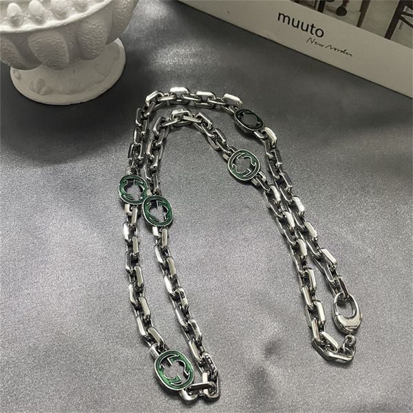 

81% off factory for sale gujia new green enamel interlocking necklace pattern carving couple necklace valentine's day gift, Black