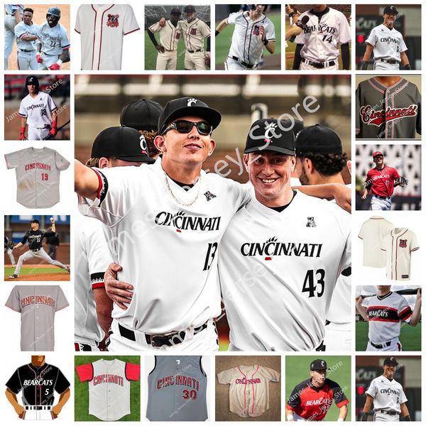 

2022 ncaa custom stitched cincinnati bearcats baseball jersey 24 sean mclaughlin 25 ryan nicholson 26 max palmieri 27 andrew neff 28 kerring, Black