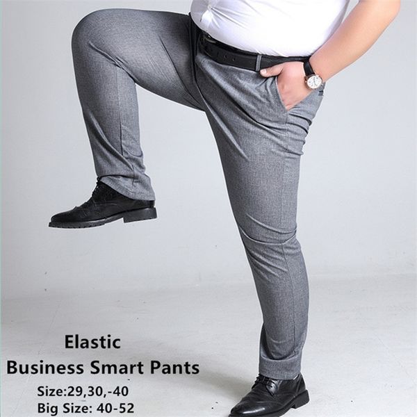 

plus size mens trousers work pants grey black dark blue elastic straight business male big 44 48 50 52 140kg office clothing 220708