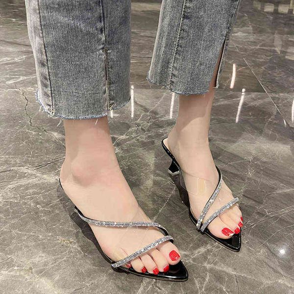 

slippers female shoes thin heels casual slides beige heeled sandals pointed toe rubber flip flops luxury black high summer 220329