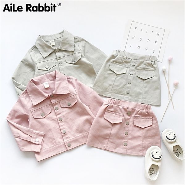 Set di vestiti per bambina in cotone per bambine, giacca di jeans, gonna di jeans, 2 pezzi, set di abbigliamento a maniche lunghe, primavera autunno, outfit 220620