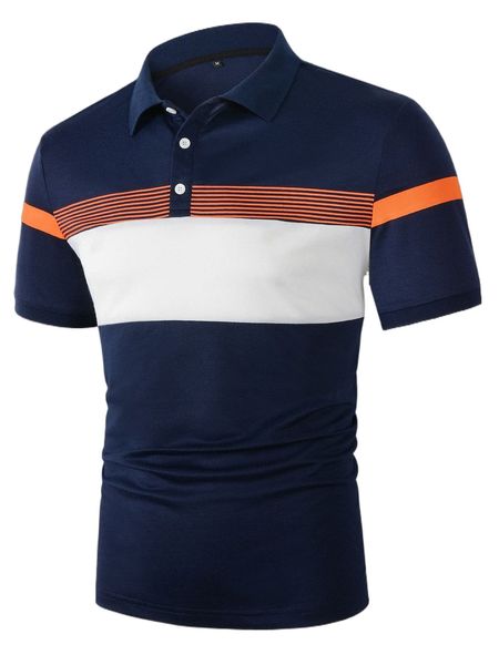 

men color block & striped print polo shirt l4qm#, White;black