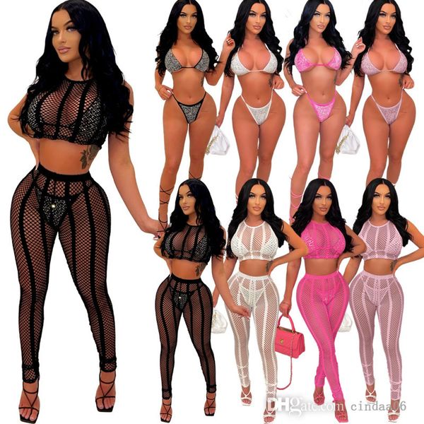 

designer swimsuit womens tracksuits diamond bikini mesh set 4 piece swimwear, Gray