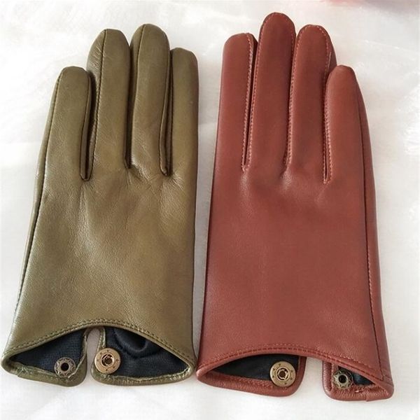 

women' natural sheepskin leather gloves female genuine leather motorcycle driving gloves r760 201020, Blue;gray