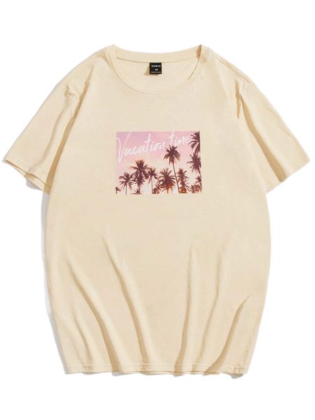 

men letter & palm tree print tee u3vd#, White;black