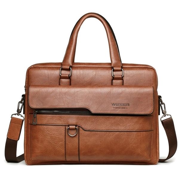 

fashion men briefcase 14 inches male computer bag pu leather handbag for man large capacity briefcases business men shoulder bag 201120