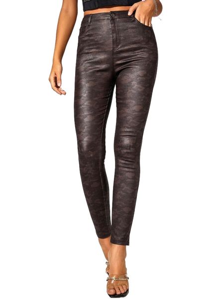 

apperloth a high waist camo print patent pants b7v8#, Black;white