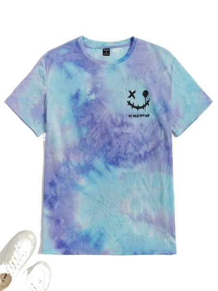 

men cartoon & letter graphic tie dye tee r9ae#, White;black