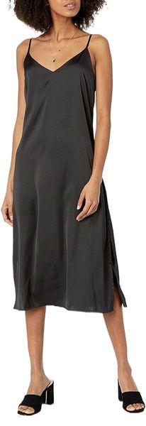 

drop women's ana silky v-neck midi slip dress r59x#, Black;gray