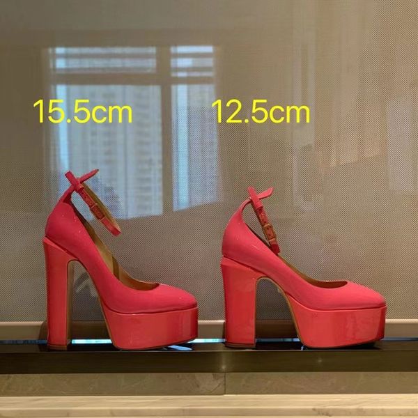 

fashion dress shoes for women patent leather lady pumps luxury designer round toes platform 12.5cm high heeled wedding party womens shoe fac, Black