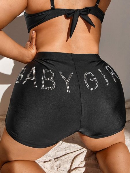 

plus solid bikini bottom p1hl#, Black