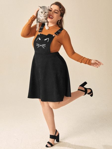 

plus cartoon graphic overall dress o73y#, Black