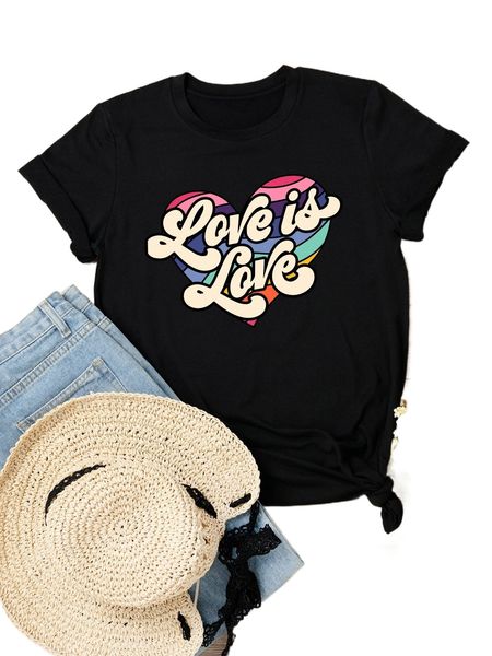 

plus lgbt heart & slogan graphic tee s3xx#, Black