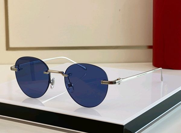 

0331s rimless round sunglasses silver blue lens 18k frame sunnies women men summer fashion sun glasses shades uv400 eyewear, White;black