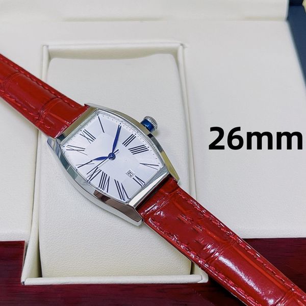 

classic fashion quartz women's watch 26mm stainless steel case leather band sapphire mirror sports waterproof diamond watch barrel shap, Slivery;brown