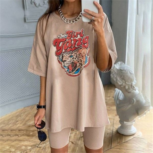 The Leopard Girl Gang Grafik-T-Shirt, lässig, lustig, Hipster, Khaki, cooles Grunge-Street-Style, feministisches Damen-T-Shirt mit kurzen Ärmeln 220511