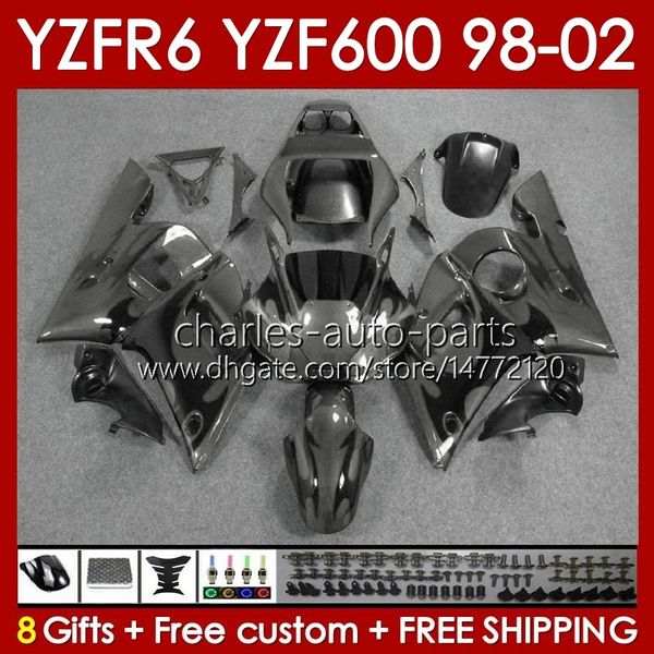 Estrutura do corpo para Yamaha YZF-600 YZF R6 R 6 600CC YZFR6 1998 1999 00 01 02 BODYWORK 145NO.217 YZF 600 CC Cowling YZF-R6 98-02 YZF600 98 99 2000 2001 2002 Kit de cenário cinza Blk