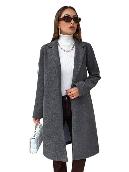 

lapel neck slant pocket coat s6i8#, Black