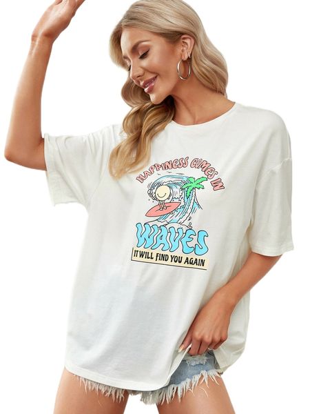 

x sydney saathoff slogan & palm tree print drop shoulder tee q9ww#, White