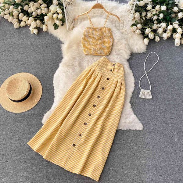 

two piece dress holiday suit women's fungus edge short suspender single breasted medium length skirt two-piece set y3d7, White