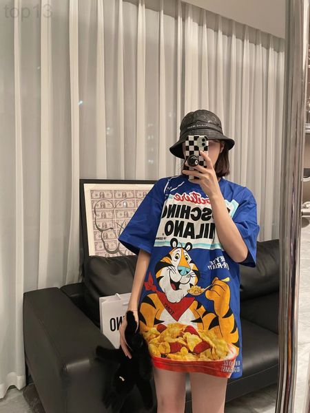 

women's t-shirt designer chaopai 22 early spring new children's fun cartoon tiger printed casual t-shirt women's loose short, White