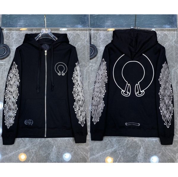 

men's fashion designer jackets brand luxury zipper sweatshirts horseshoe cross print ch hoodies men women coat casual pullover loose h, Black;brown