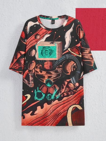 

x the menace of society men robot print drop shoulder tee j8nb#, White;black