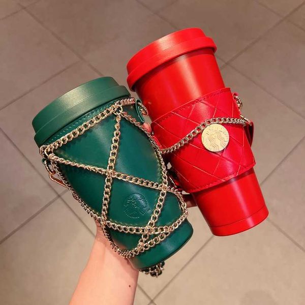 

starbucks 2021 christmas cup vintage red chain classic green small fragrance cup cover stainless steel accompanying thermos cup