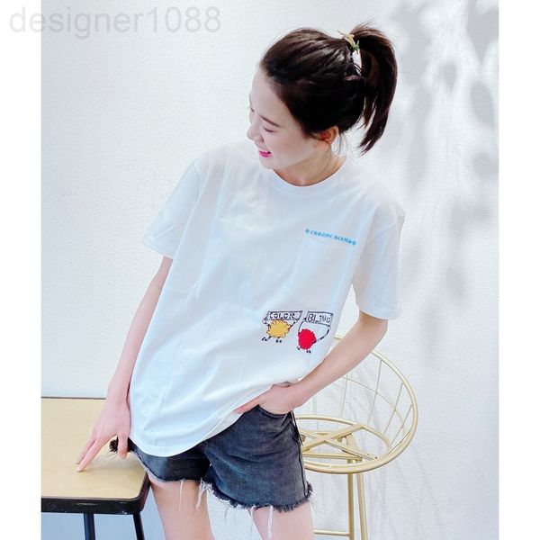 

women's t-shirt designer ch sanskrit red lips cartoon graffiti science freak print short sleeve t-shirt round neck cotton men's an, White