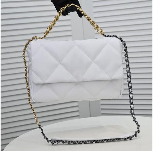 

tz 2022 women's classic 19 jumbo flap white quilted bags two-tone chain crossbody shoudler large capacity tote handbags luxury designer