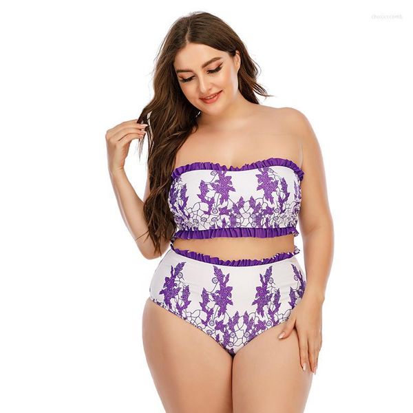 Damen Bademode 2022 Print Bikini Plus Size 10XL Bandeau Tube Top Badeanzug Damen Große Größen Vintage Badeanzug