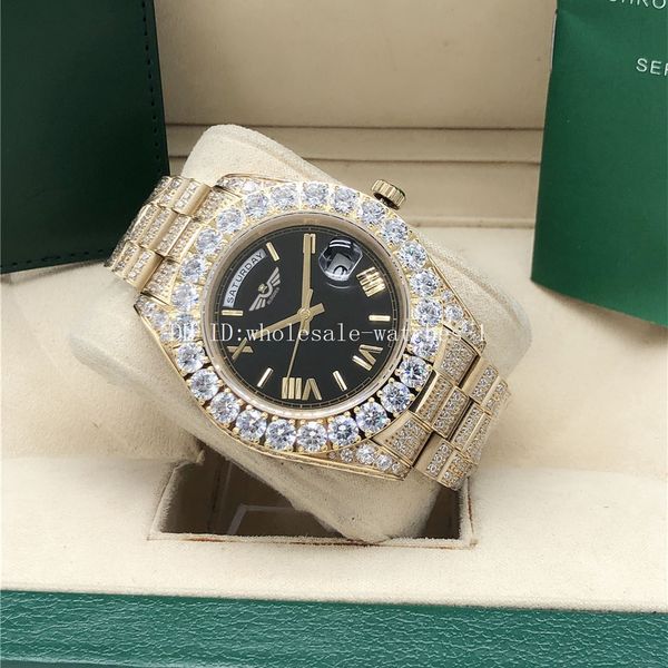 

full diamond black roman president watch 2288238 43mm gold men automatic box, Slivery;brown