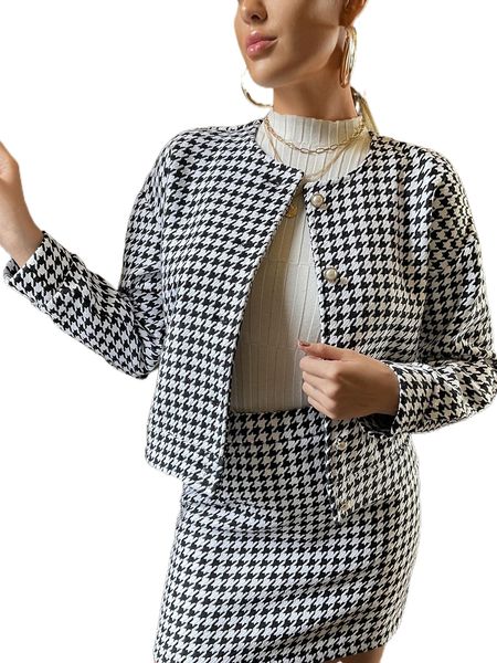 

houndstooth single breasted tweed jacket l2mv#, Black;brown