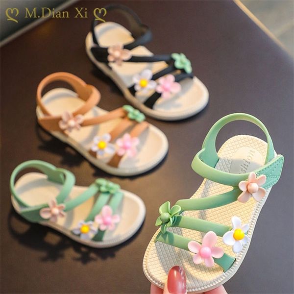 Sandali estivi per bambine fiore semplice carino rosa verde sandali per bambini bambino bambino morbido casual scarpe da scuola per ragazze 220621