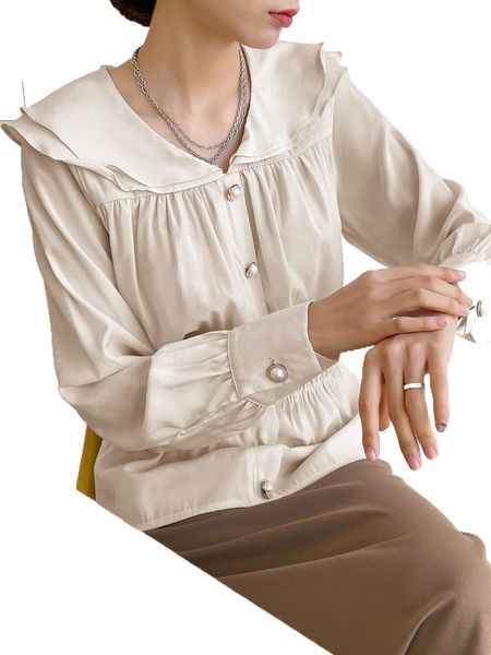 

dazy layered statement collar fake button peplum blouse z6kj#, White
