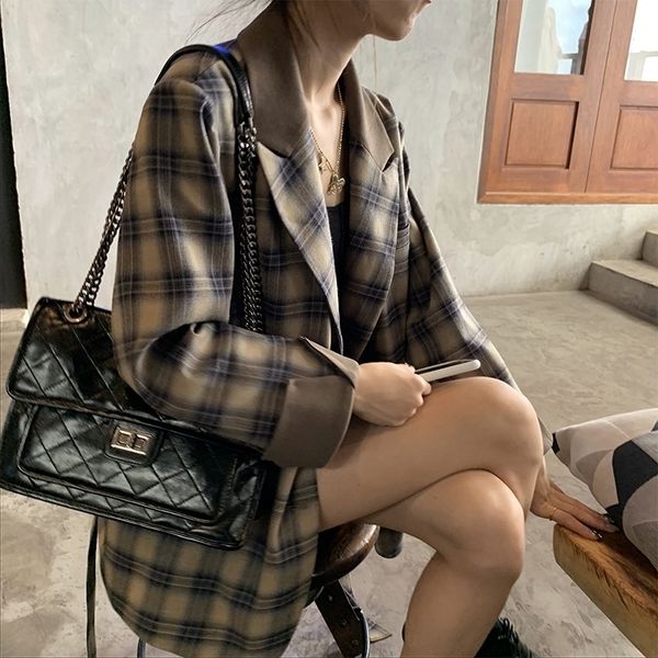

mishow spring new women blazer coat casual outerwear ladies plaid vintage jackets elegant coat mx20a6179 y201026, White;black