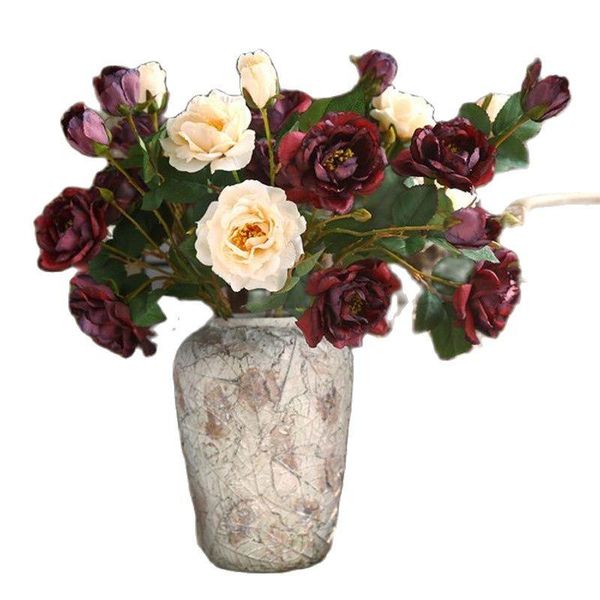 Ghirlande di fiori decorativi 7 pezzi Peonia autunnale finta a stelo singolo 20quot; Peonia pittura a olio di simulazione della lunghezza per la casa artificiale di nozze