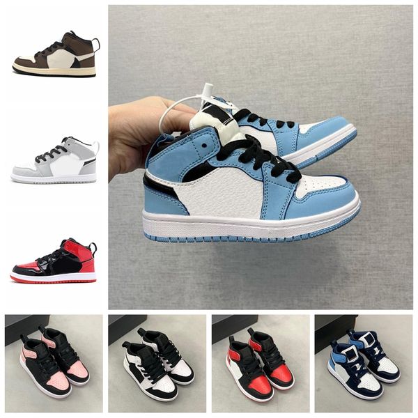 

basketball 2022 new kids 1s slip on shoes game royal scotts obsidian sports toddler shoes boys and girls chicago bred sneakers mid multi-col, Black