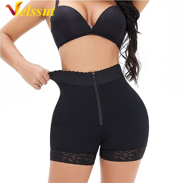 

velssut high waist trainer tummy control panties butt lifter women waist cinchers body shaper short thigh slimming hook boyshort 220513, Black;white