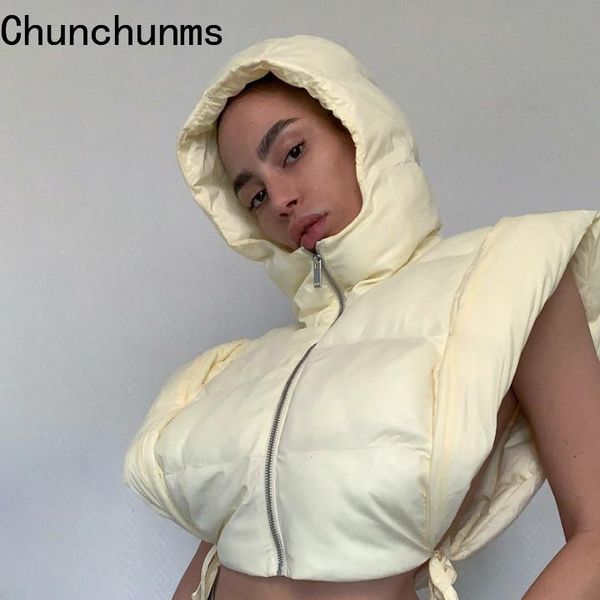 

winter sleeveless down jacket woman cardigan hooded parkas vest waistcoat cotton-padded puff fashion casual cropped coat, Black;white