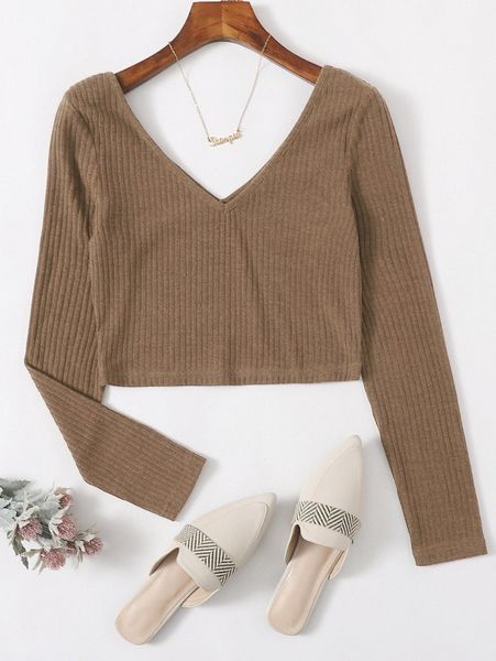 

solid rib-knit crop tee h4yf#, White