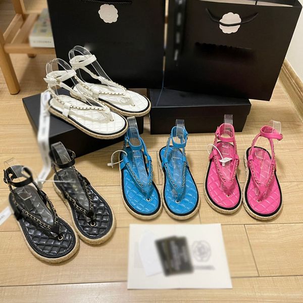 

2022 luxury ladies sandals designer solid color metal buckle flat beach shoes mens summer non-slip wear flip-flops rubber mules espadrilles, Black
