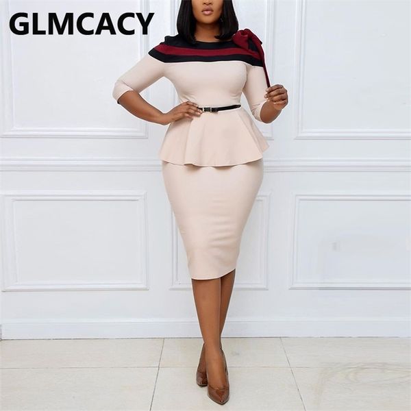 

women half sleeve elegant peplum dress classy office ladies bodycon midi 220518, Black;gray