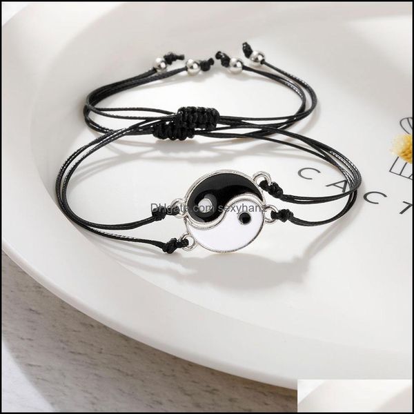 

charm bracelets jewelry wax braid couple bracelet yin and yang tai chi pseras adjustable pendants handmade drop delivery 2021 dwcgh, Golden;silver