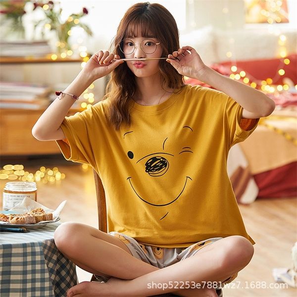 JULY S SONG Thin Cartoon Pigiama Manica corta Sleepwear Donna Pigiama Set Primavera Estate New Cute Casual Homewear Pigiama femminile T200701