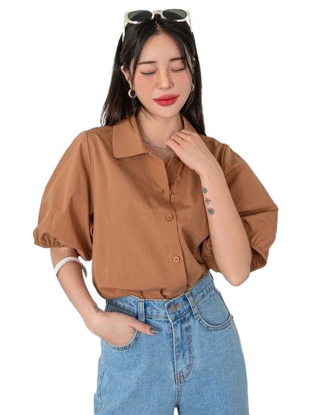 

dazy lantern sleeve button up blouse t5iz#, White