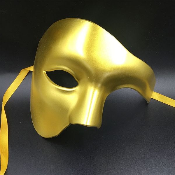 Маски для вечеринок Золото с половиной лица призрачная маскарадная маска мяч для полумесяц наполовину костюм костюм Хэллоуин Черный белый цвет венецианская маска 220826