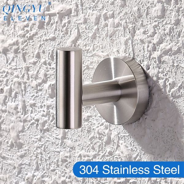 Qingyu onze 304 gancho de aço inoxidável banheiro preto escovado gancho cromado monte de parede de casaco Robe Towel Hook T200717